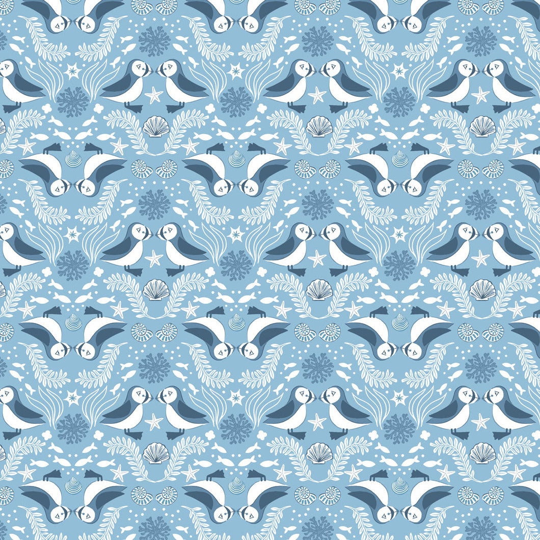 Mirrored puffin blue