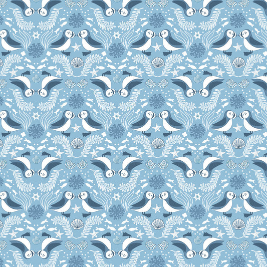 Mirrored puffin blue