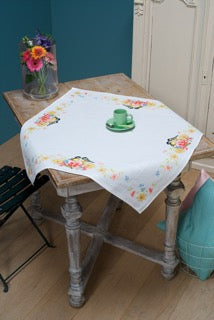 Counted Cross Stitch Tablecloth Kit: Tits & Spring Flowers