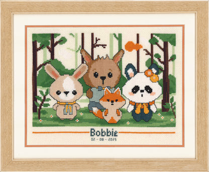 Panda and Friends Counted Cross Stitch Kit: Birth Record
