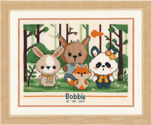 Panda and Friends Counted Cross Stitch Kit: Birth Record