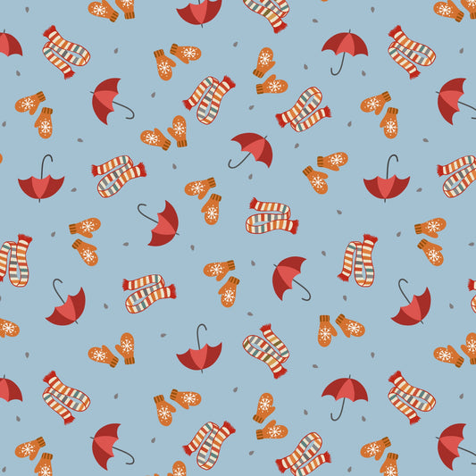 Brollies and scarves on light blue