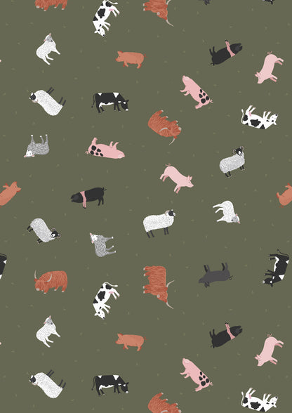 Farm animals on country green