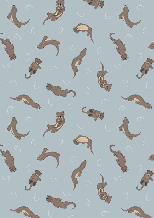 Otters on muted blue
