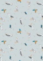 Herons and kingfisher on light blue