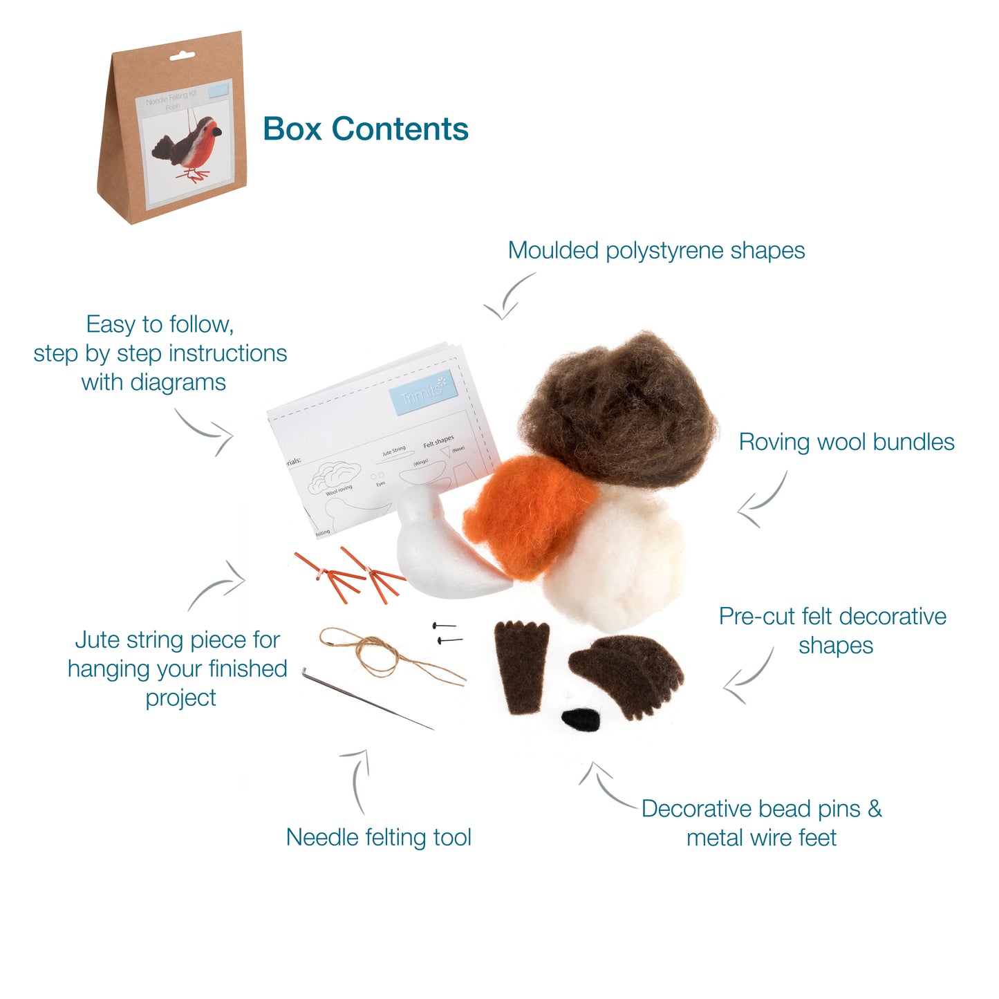 Needle Felting Kit: Robin