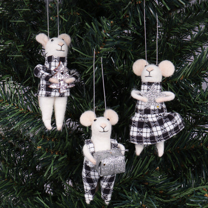 Needle Felting Kit: Mono Tartan Mice Trio