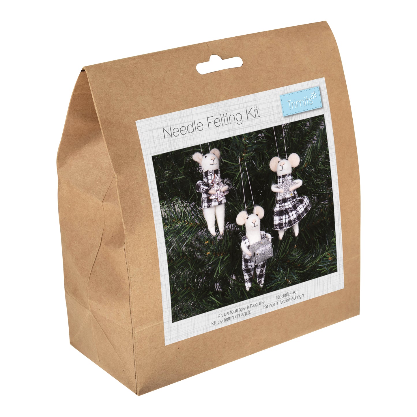 Needle Felting Kit: Mono Tartan Mice Trio