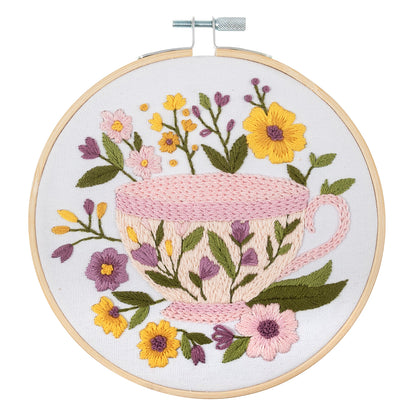 Embroidery Kit with Hoop: Tea Cup