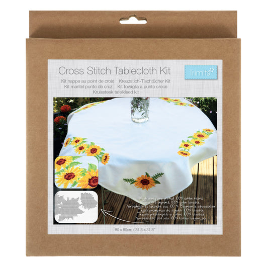 Printed Cross Stitch Tablecloth Kit: Sunflowers