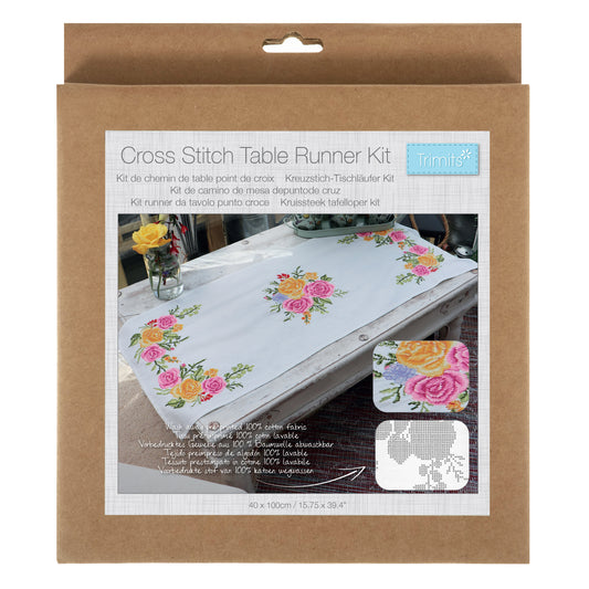 Printed Cross Stitch Table Runner Kit: Floral Bouquet