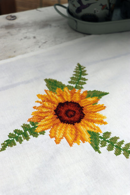 Printed Cross Stitch Table Runner Kit: Sunflowers