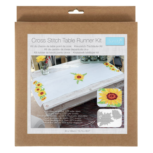 Printed Cross Stitch Table Runner Kit: Sunflowers