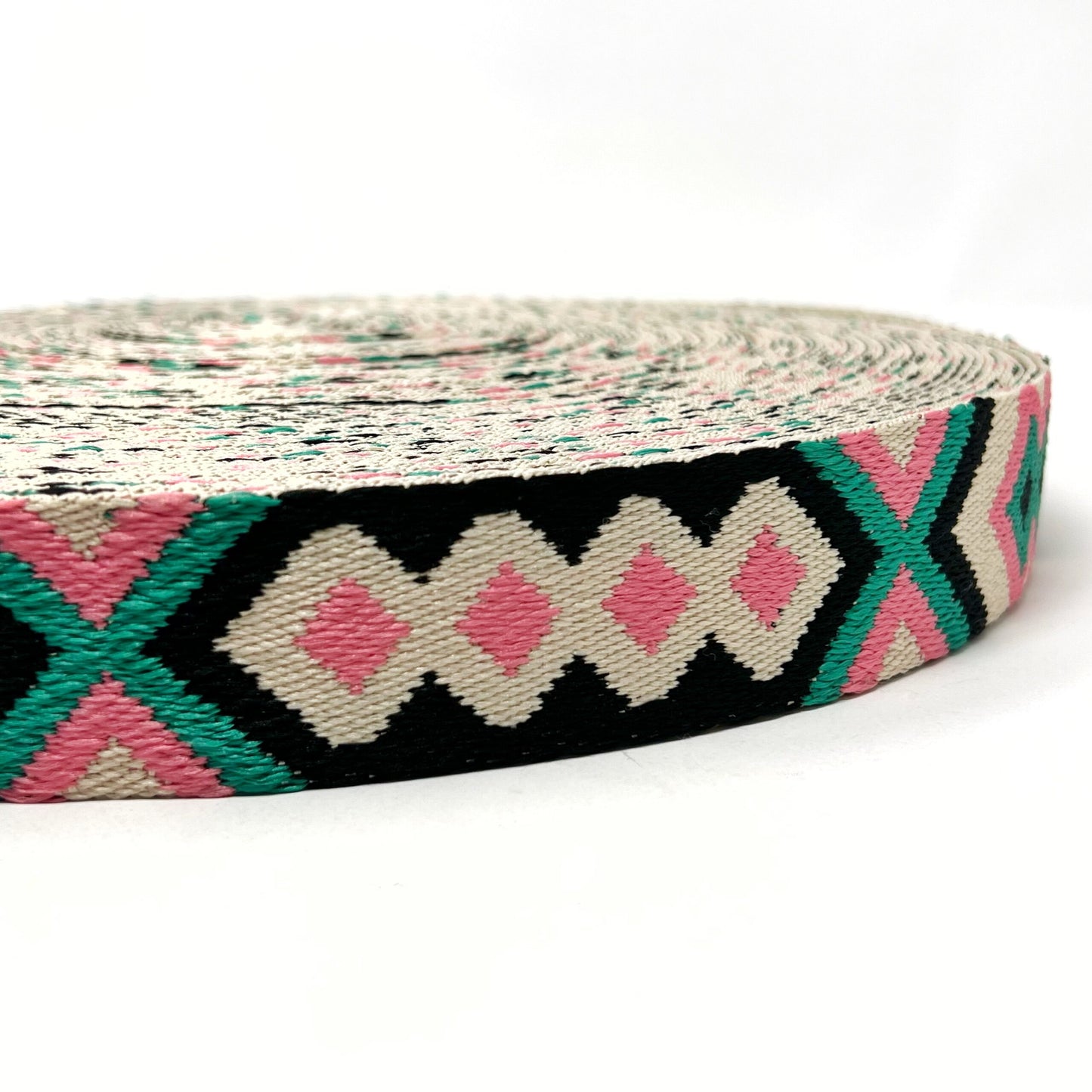 Tribal Webbing - 38mm -Pink/Jade