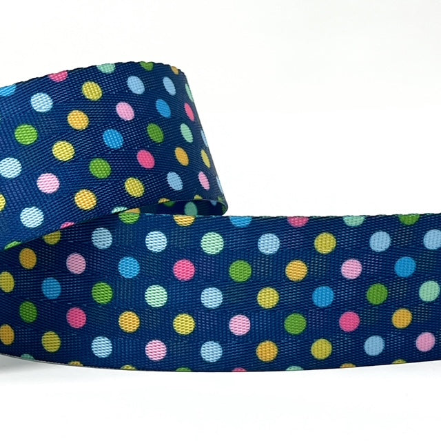 Blue Polkadot Webbing - 38mm