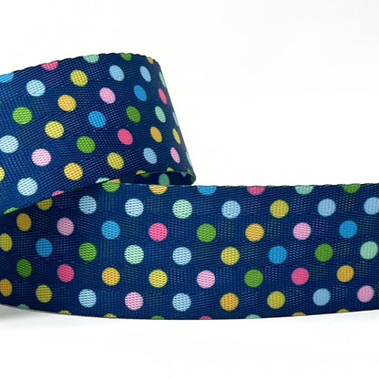 Blue Polkadot Webbing - 38mm
