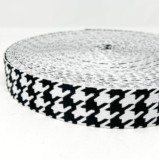 Black and White Houndstooth Webbing - 38mm